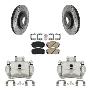 Front Disc Brake Coated Caliper Drilled Slotted Rotor Ceramic Pad Kit For Hyundai Sonata KCD-100228N