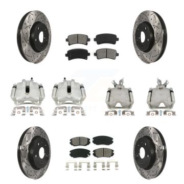 Front Rear Brake Caliper Drill Slotted Rotors Semi-Metallic Pad Kit (10Pc) For Chevrolet KCD-100228S