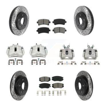 Front Rear Disc Brake Coated Caliper Drilled Slot Rotor Semi-Metallic Pad Kit (10Pc) For KCD-100229S