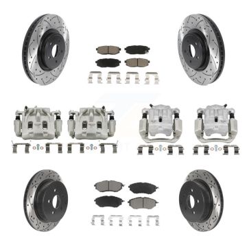 Front Rear Brake Caliper Drill Slotted Rotors Ceramic Pad Kit (10Pc) For Subaru Forester KCD-100230C