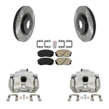 Front Disc Brake Coated Caliper Drilled Slotted Rotor Ceramic Pad Kit For Hyundai Sonata KCD-100231N