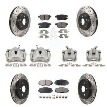 Front Rear Brake Caliper Drill Slot Rotor Ceramic Pad Kit (10Pc) For Toyota Corolla Vibe KCD-100231T