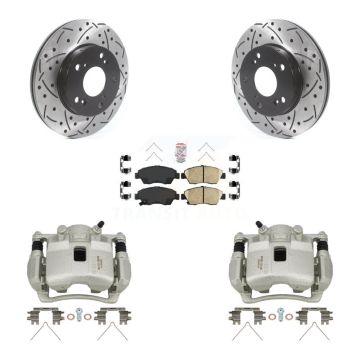 Front Disc Brake Coated Caliper Drilled Slotted Rotors & Ceramic Pad Kit For Honda Civic KCD-100232N