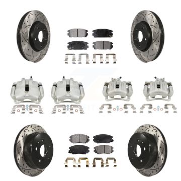Front Rear Brake Caliper Drill Slot Rotor Semi-Metallic Pad Kit (10Pc) For Chevrolet GMC KCD-100232P