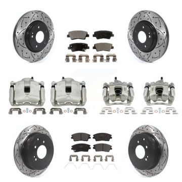 Front Rear Brake Caliper Drill Slot Rotors Ceramic Pad Kit (10Pc) For Hyundai Tucson Kia KCD-100232T