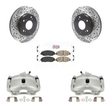 Front Disc Brake Coated Caliper Drilled Slotted Rotors & Ceramic Pad Kit For Honda Civic KCD-100233N