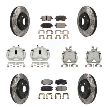 Front Rear Brake Caliper Drill Slot Rotors Semi-Metallic Pad Kit (10Pc) For Buick Allure KCD-100233P