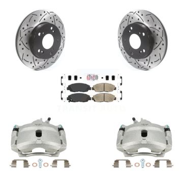 Front Disc Brake Coated Caliper Drilled Slotted Rotors & Ceramic Pad Kit For Honda Civic KCD-100234N