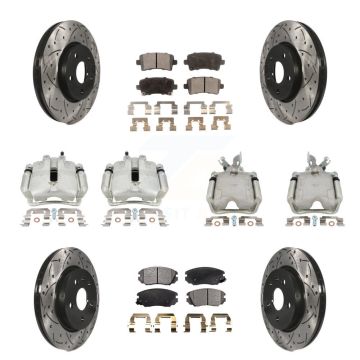 Front Rear Brake Caliper Drill Slotted Rotors Semi-Metallic Pad Kit (10Pc) For Chevrolet KCD-100234P
