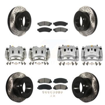 Front Rear Brake Caliper Drill Slotted Rotor Semi-Metallic Pad Kit (10Pc) For Ford F-250 KCD-100234S