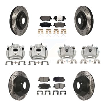Front Rear Brake Coated Caliper Drill Slot Rotors Ceramic Pad Kit (10Pc) For Kia Sorento KCD-100234T