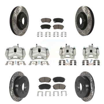 Front Rear Brake Caliper Drill Slot Rotors Ceramic Pad Kit (10Pc) For Hyundai Tucson Kia KCD-100235C