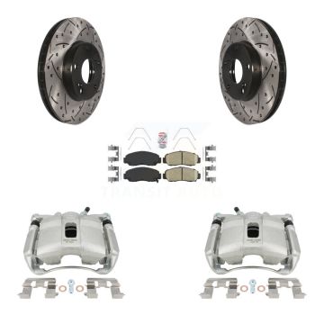 Front Brake Coated Caliper Drill Slotted Rotor Ceramic Pad Kit For Honda Civic Acura CSX KCD-100235N