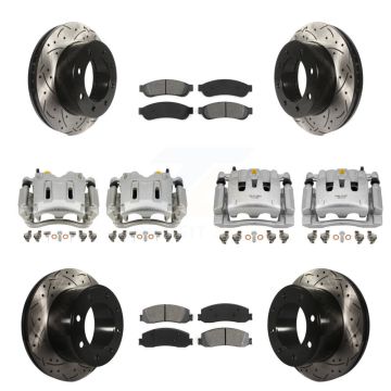 Front Rear Brake Caliper Drill Slotted Rotor Semi-Metallic Pad Kit (10Pc) For Ford F-350 KCD-100235S