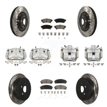 Front Rear Brake Caliper Drill Slot Rotor Ceramic Pad Kit (10Pc) For Toyota Sienna Lexus KCD-100236C