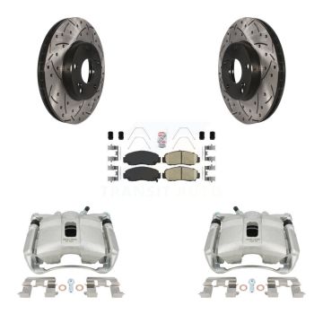 Front Brake Coated Caliper Drill Slotted Rotor Ceramic Pad Kit For Honda Civic Acura CSX KCD-100236N