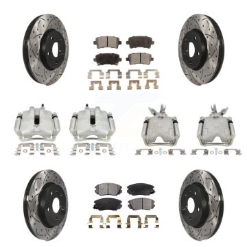 Front Rear Disc Brake Coated Caliper Drilled Slot Rotor Semi-Metallic Pad Kit (10Pc) For KCD-100236P