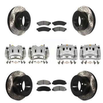 Front Rear Disc Brake Coated Caliper Drilled Slot Rotor Semi-Metallic Pad Kit (10Pc) For KCD-100236S