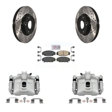 Front Brake Caliper Drill Slot Rotors Ceramic Pad Kit For 06-11 Honda Civic Si with 2.0L KCD-100237N