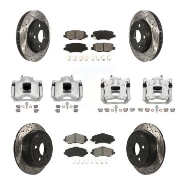 Front Rear Brake Caliper Drill Slot Rotor Semi-Metallic Pad Kit (10Pc) For Jeep Wrangler KCD-100237S