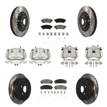 Front Rear Brake Caliper Drill Slot Rotor Ceramic Pad Kit (10Pc) For Toyota Sienna Lexus KCD-100238C