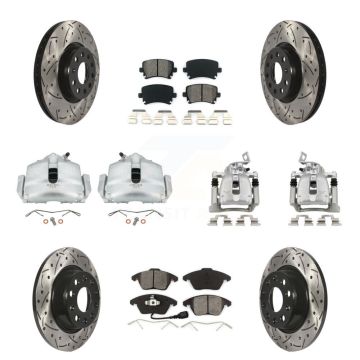 Front Rear Brake Caliper Drill Slot Rotor Semi-Metallic Pad Kit (10Pc) For Volkswagen CC KCD-100238S