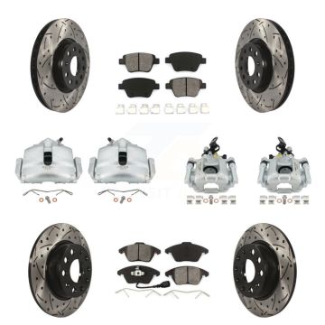 Front Rear Disc Brake Coated Caliper Drilled Slot Rotor Semi-Metallic Pad Kit (10Pc) For KCD-100239S