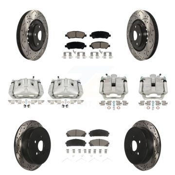Front Rear Brake Caliper Drilled Slot Rotor Ceramic Pad Kit (10Pc) For Toyota Highlander KCD-100240C
