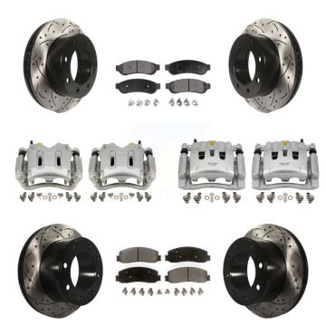 Front Rear Brake Caliper Drill Slotted Rotor Semi-Metallic Pad Kit (10Pc) For Ford F-250 KCD-100240P