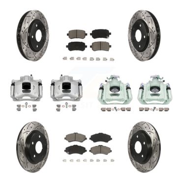Front Rear Brake Caliper Drill Slot Rotor Ceramic Pad Kit (10Pc) For Dodge Grand Caravan KCD-100241C