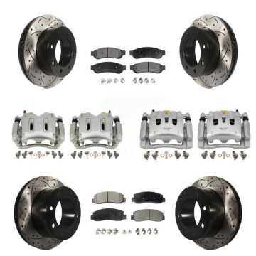 Front Rear Disc Brake Coated Caliper Drilled Slot Rotor Semi-Metallic Pad Kit (10Pc) For KCD-100242P