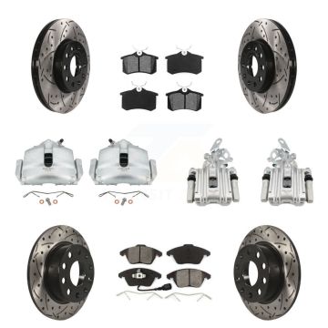 Front Rear Disc Brake Coated Caliper Drilled Slot Rotor Semi-Metallic Pad Kit (10Pc) For KCD-100242S