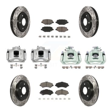 Front Rear Disc Brake Coated Caliper Drill Slot Rotor Ceramic Pad Kit (10Pc) For Ram C/V KCD-100243C