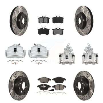 Front Rear Disc Brake Coated Caliper Drilled Slot Rotor Semi-Metallic Pad Kit (10Pc) For KCD-100244S