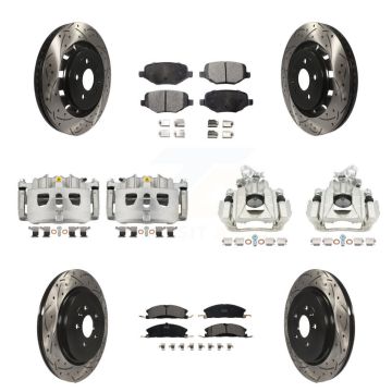 Front Rear Brake Caliper Drill Slotted Rotor Ceramic Pad Kit (10Pc) For 2016 Lincoln MKS KCD-100245T