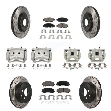 Front Rear Brake Coated Caliper Drill Slot Rotor Ceramic Pad Kit (10Pc) For Nissan Rogue KCD-100247C