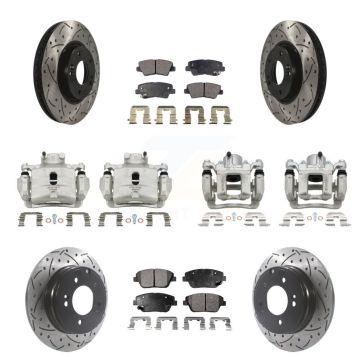 Front Rear Brake Caliper Drill Slot Rotor Ceramic Pad Kit (10Pc) For Hyundai Sonata 2.0L KCD-100247T