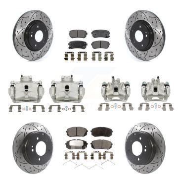 Front Rear Brake Coat Caliper Drill Slot Rotor Ceramic Pad Kit (10Pc) For Hyundai Sonata KCD-100248T