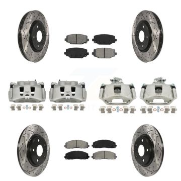 Front Rear Disc Brake Coated Caliper Drilled Slot Rotor Semi-Metallic Pad Kit (10Pc) For KCD-100249S