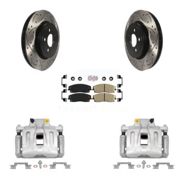 Front Disc Brake Coated Caliper Drilled Slotted Rotors Ceramic Pad Kit For Dodge Charger KCD-100250N