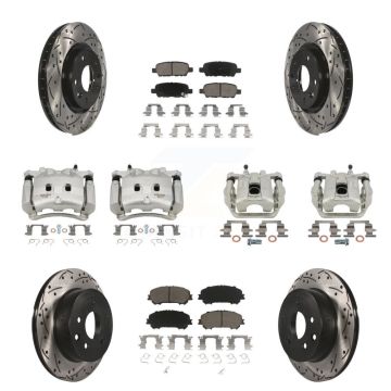 Front Rear Brake Coated Caliper Drill Slot Rotor Ceramic Pad Kit (10Pc) For Nissan Rogue KCD-100251C