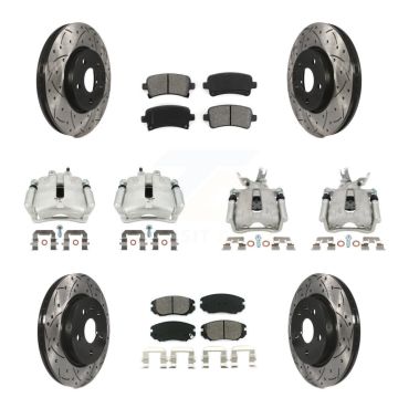 Front Rear Disc Brake Coated Caliper Drilled Slot Rotor Semi-Metallic Pad Kit (10Pc) For KCD-100251S