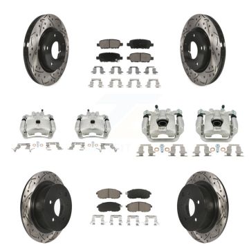 Front Rear Brake Coat Caliper Drill Slot Rotors Ceramic Pad Kit (10Pc) For Nissan Sentra KCD-100253C