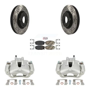 Front Disc Brake Coated Caliper Drill Slotted Rotors Ceramic Pad Kit For Kia Forte5 2.0L KCD-100254N