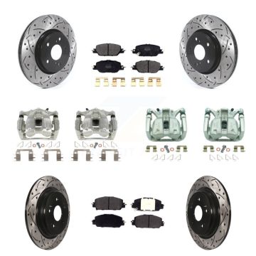 Front Rear Brake Caliper Drill Slotted Rotor Semi-Metallic Pad Kit (10Pc) For Honda CR-V KCD-100254P
