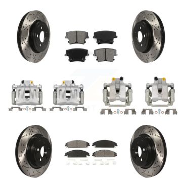 Front Rear Brake Caliper Drill Slot Rotor Semi-Metallic Pad Kit (10Pc) For Dodge Charger KCD-100254S