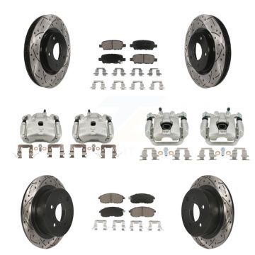 Front Rear Brake Coat Caliper Drill Slot Rotors Ceramic Pad Kit (10Pc) For Nissan Sentra KCD-100255C