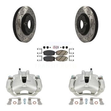 Front Disc Brake Coated Caliper Drill Slotted Rotors Ceramic Pad Kit For Kia Forte5 2.0L KCD-100255N
