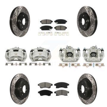 Front Rear Disc Brake Coated Caliper Drilled Slot Rotor Semi-Metallic Pad Kit (10Pc) For KCD-100256S