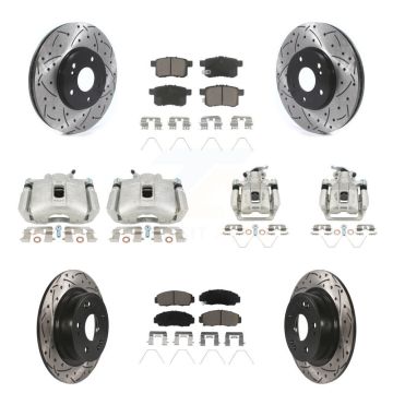 Front Rear Brake Caliper Drill Slot Rotors Ceramic Pad Kit (10Pc) For Honda Accord Acura KCD-100257C